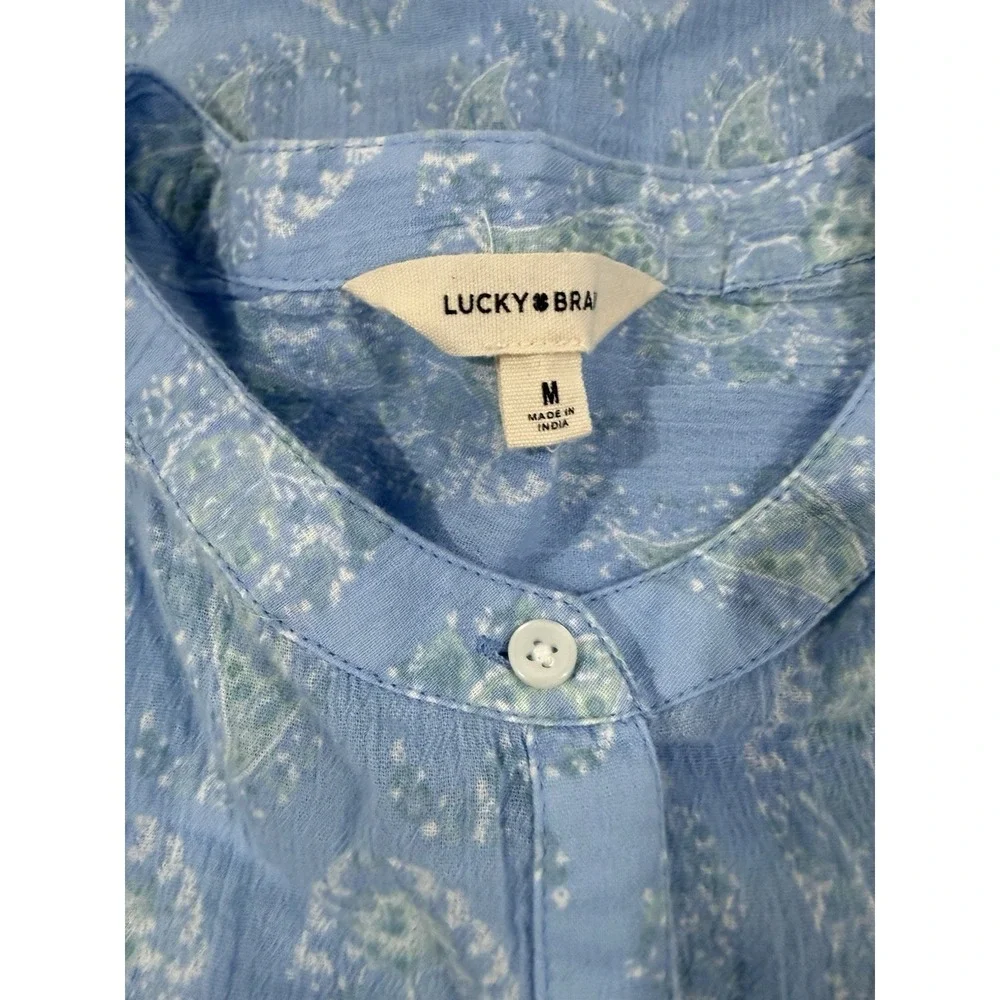 Lucky Shirt  Womens Medium Blue Paisley  Blouse Boho Button Front Relaxed Flowy